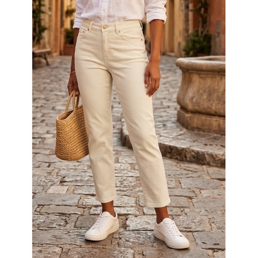 Brooks Brothers Slim Fit Pants Women's 8 Beige Stretch Cotton Travel Vacation